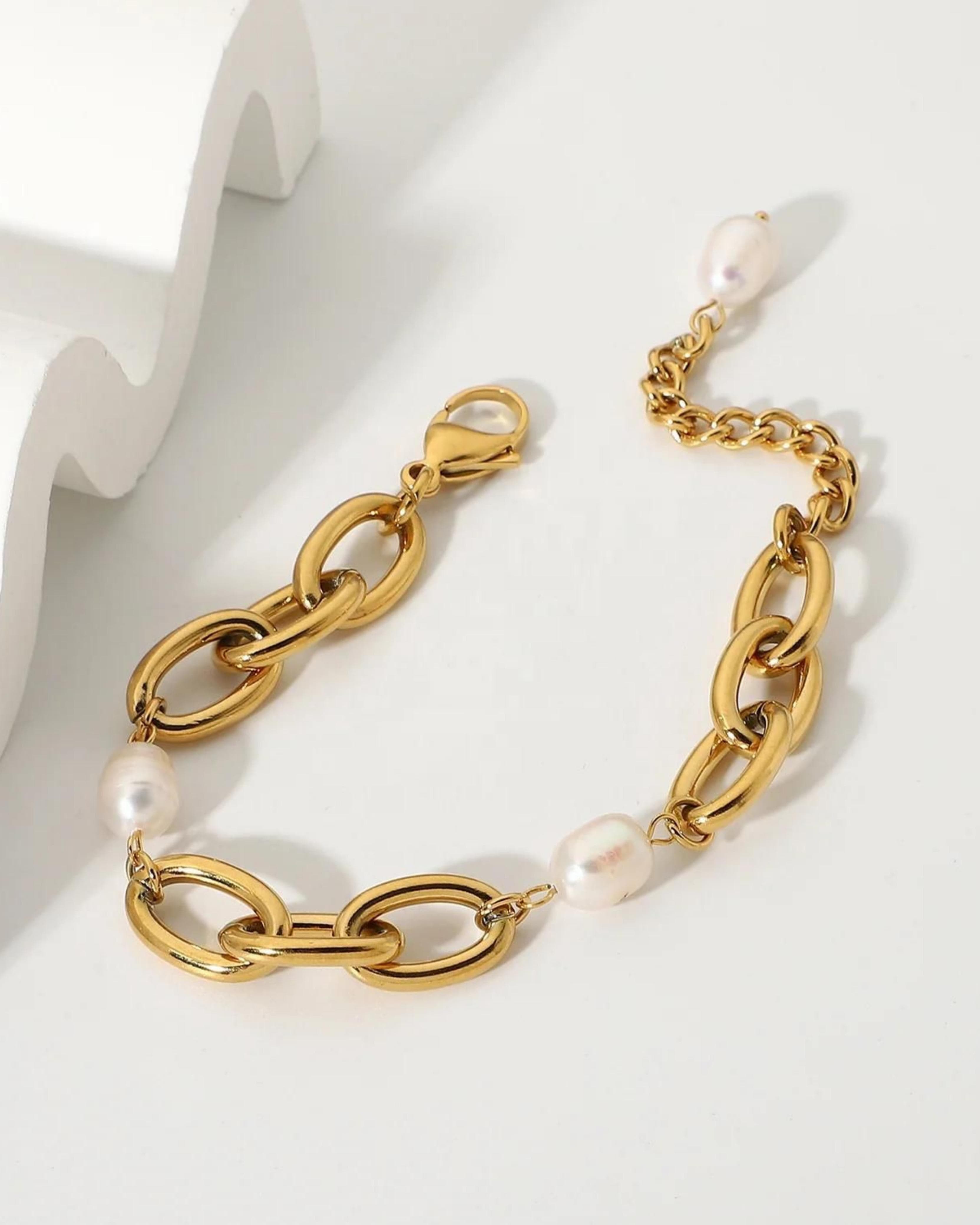 Rekhhta Essentials Earrings Pearl Link Charm Bracelet